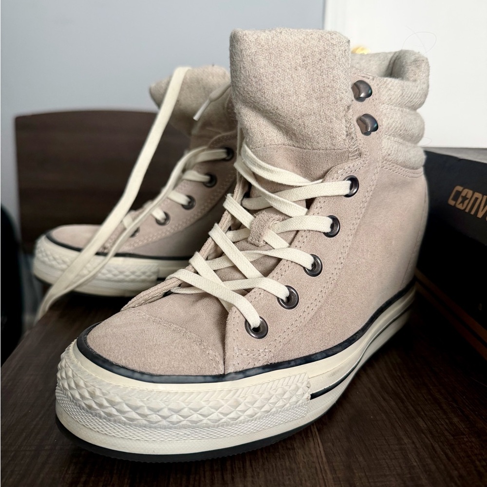 Converse High-Top Wedge Sneakers in Beige